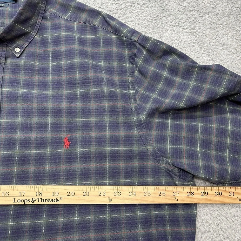 Polo Ralph Lauren Tartan Plaid Shirt Mens 2XLT Tall Classic‎ Fit Blue Green